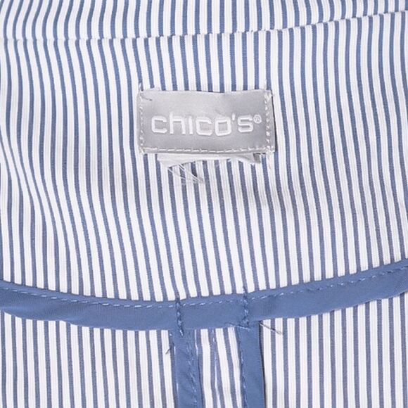 Chico's Women's Jacket Blue White Striped Snap Button Stretch Blazer 3 US XL/16 - Picture 3 of 9